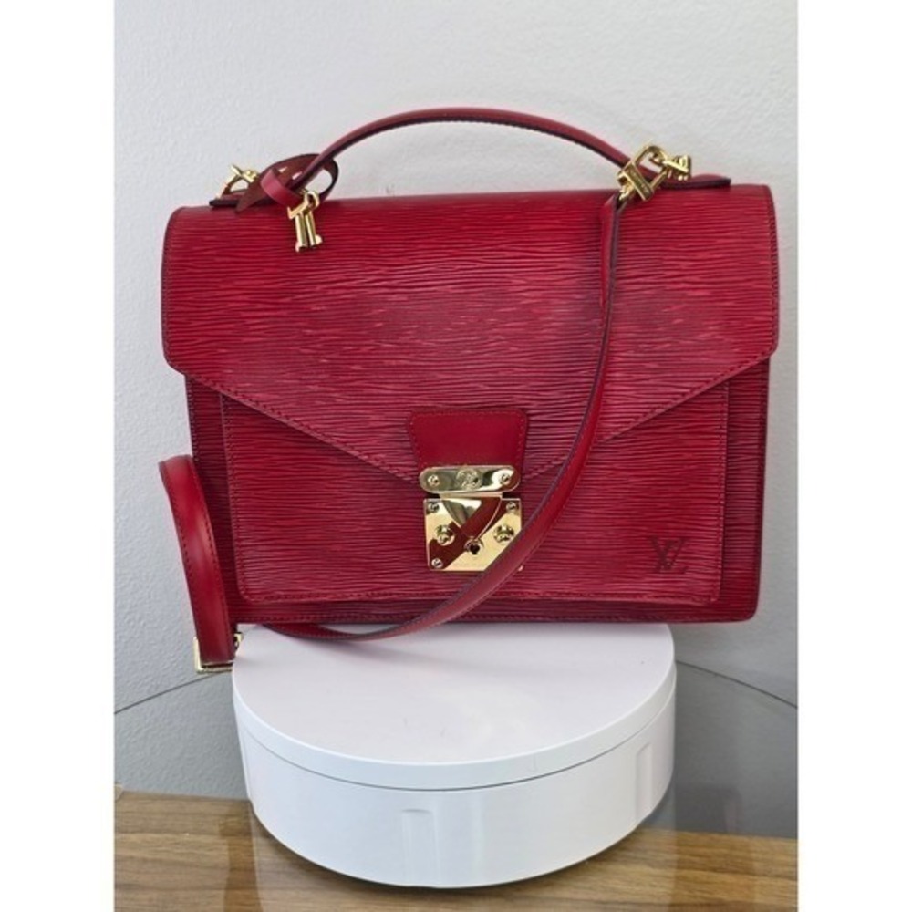 Louis Vuitton Monceau Epi Leather Briefcase Satchel Castilian Red Gold Hardware